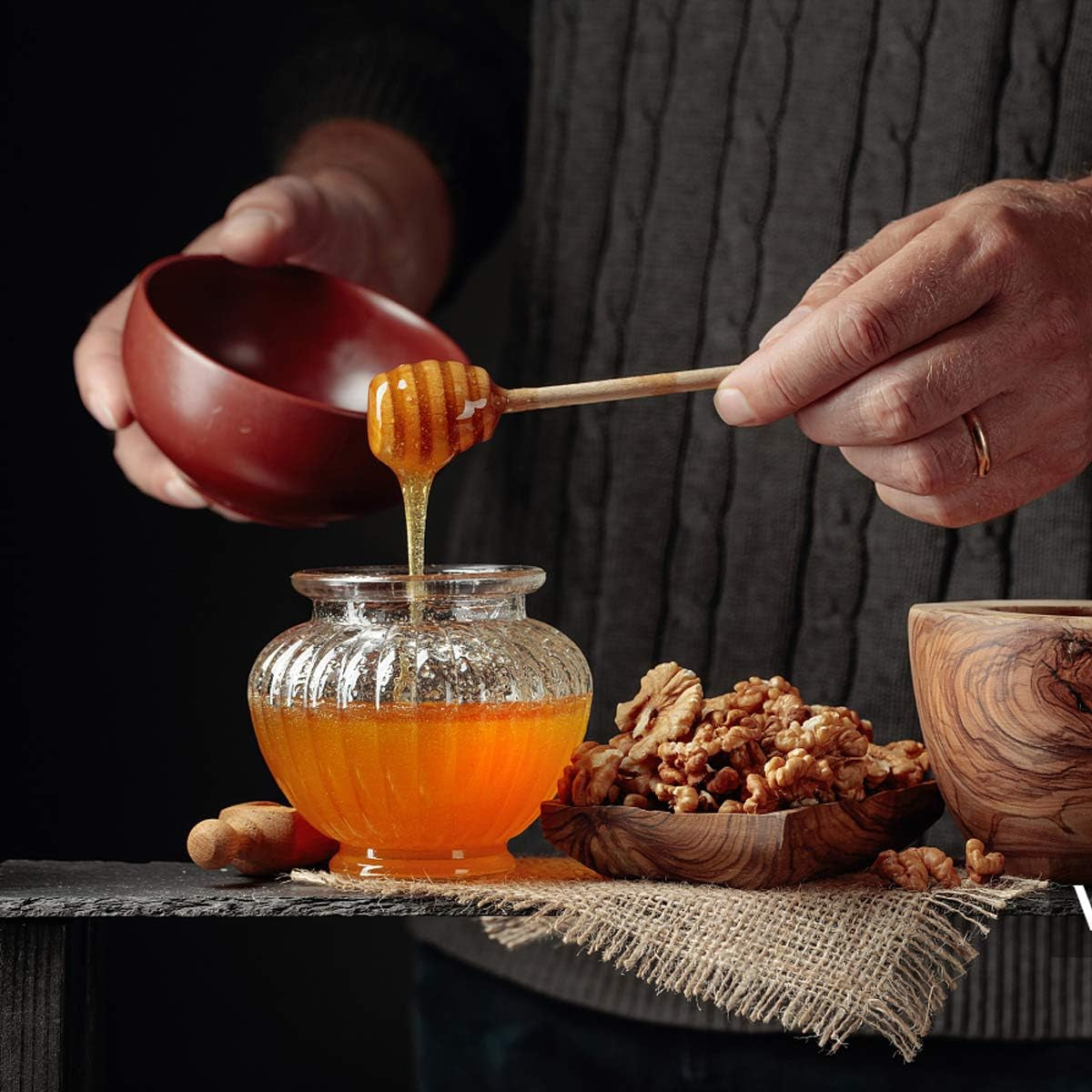 51 PCS Honey Sticks Dipper, 3 Inch Mini Wooden Honeycomb Sticks, Small Honey Stirrer Stick, Honey Sticks for Honey Jar Dispense Drizzle Honey and Wedding Party Favors Gift